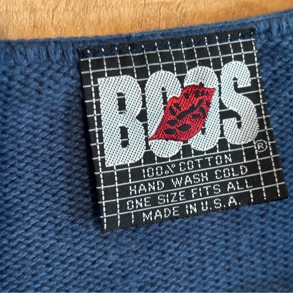 Vintage 80s BOOS Western Fringe Oversized Blue 100% Cotton Sweater One Size - Picture 5 of 5